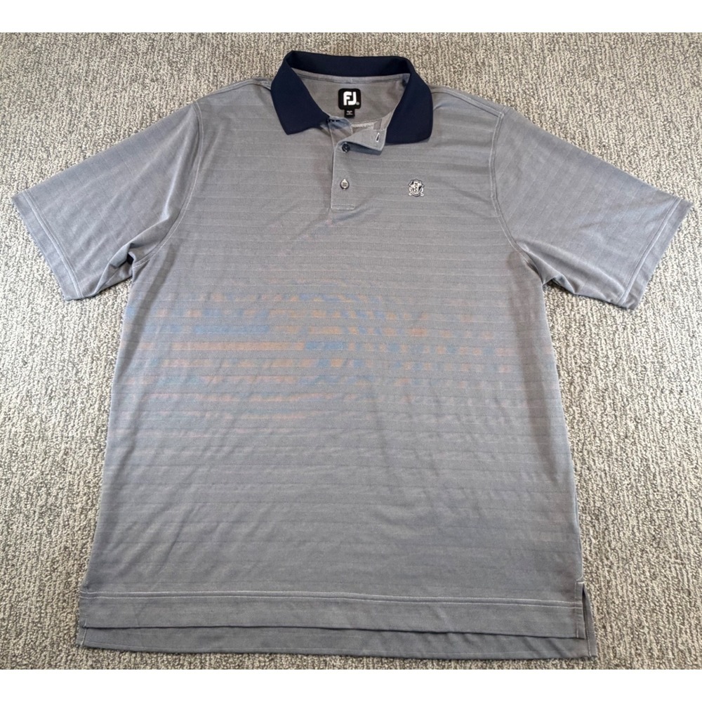 FootJoy Golf Polo Mens XL Grey Navy Blue Striped Short Sleeve NCCC Crest Logo